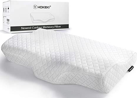 HOKEKI Contour Memory Foam Pillow Neck Pain Support, Neck Pillows for Pain Relief Sleeping, Ergonomic Cervical Pillow, Sutera Sleep Orthopedic Pillow with Pillowcase for Side, Back, Stomach Sleepers