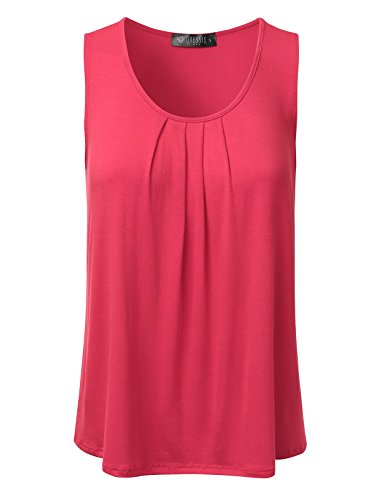 DRESSIS Women's Casual Pleated Scoop Neck Loose Fit Tank Top