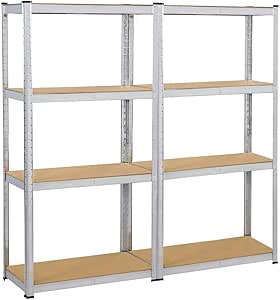 Yaheetech Garage Shelves 2PCS Storage Shelf 4-Tier Display Rack Steel Shelves Storage Multipurpose Shelves 160 x 80 x 40 cm?Silver