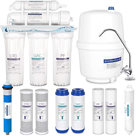 Water Reverse Osmosis Water Filtration System – 5 Stage RO Water Filter System with Faucet and Tank – Under Sink Water Filter (White)