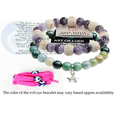 Zorbitz Inc – Bundle of 2 Karma Beads Bracelets Believed to Deliver Unexpected Miracles and Good Health. Included 36" Evil Eye Wrap Wards Off Evil