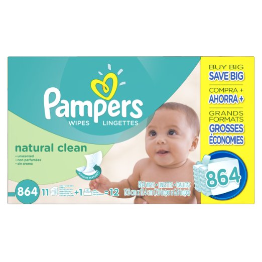 Pampers Natural Clean Wipes 12x Box including Tub, 864 Count