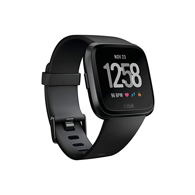 Fitbit Versa Smartwatch, Black/Black Aluminium, One Size (S & L Bands Included)