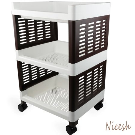 Nicesh 3 Tier Rolling Storage Cart, Bathroom Storage Shelves, With Wheels(white)