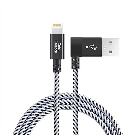 CableCreation Right Angle Lightning to USB Cable, 4FT Apple USB Data Sync Charge Cable for iPhone 6S/6, iPhone 5/5S/5C, Metal Plug & Cotton Jacket, Black & White Color