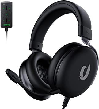 Jeecoo J100 Pro Gaming Headset - 7.1 Surround Sound with USB DAC, Detachable Noise Canceling Microphone, Lightweight, Plug & Play for PC PS4 PS5 Xbox One Switch & Mobile Devices