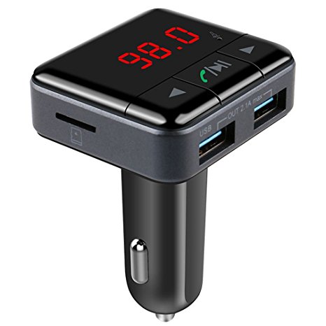 Car Bluetooth FM Transmitter, LESHP Wireless Bluetooth FM Transmitter Radio Adapter Hands Free Dual USB Car Charger Phone App Control, Support U Disk and TF Card