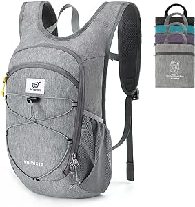 SKYSPER 15L Foldable Hiking Backpack Lightweight Packable Travel Daypack with Chest Strap Small Outdoor Folding Back Pack Collapsible Bag for Women Men (Grey)