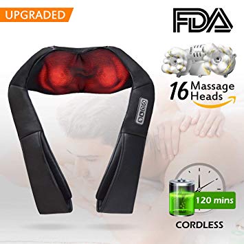 YOUKADA Cordless Shiatsu Neck and Back Massager with Heat, Deep Kneading Massager for Shoulders, Neck, Back Pain Relieving, Best Gift for Mom/Dad/Friends