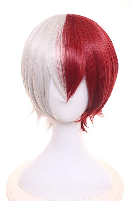 Topcosplay Unisex Anime Cosplay Wig Halloween Costume Wigs Short Todoroki Cosplay Wig Grey Red