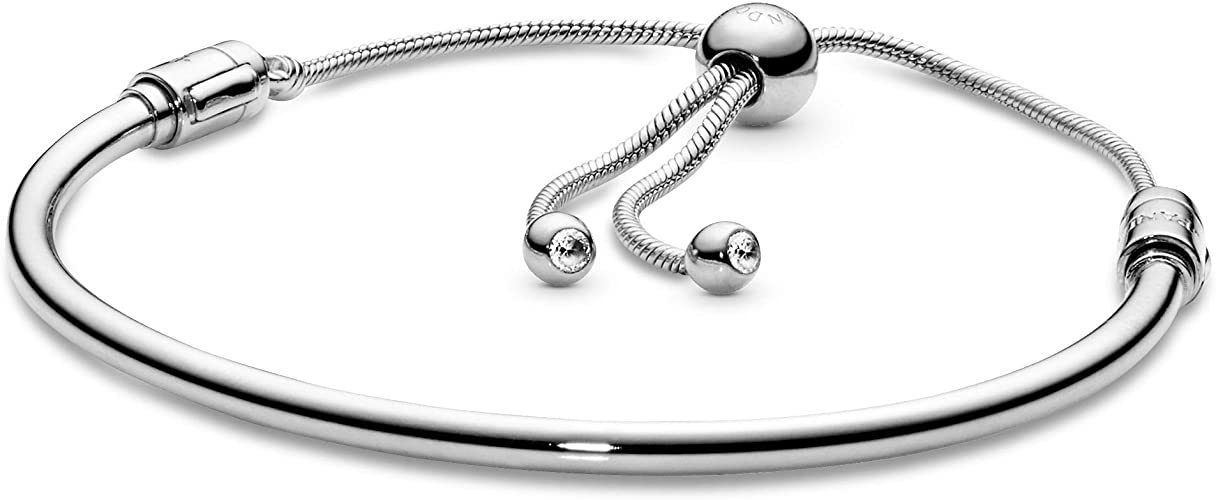 Pandora Jewelry - Pandora Moments Slider Bangle Bracelet for Women in Sterling Silver with Clear Cubic Zirconia