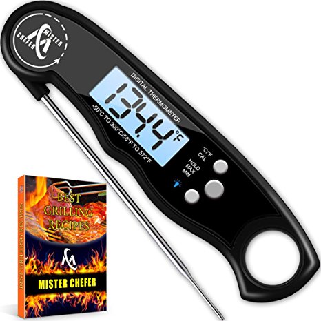 Instant Read Thermometer - Best Waterproof Digital Meat Thermometer with Backlight and Calibration functions - Mister Chefer Food Thermometer for Outdoor and Kitchen Cooking