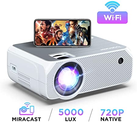 Bomaker Smart HD Wi-Fi Projector, 5000 Lux, 1080P and 300 Inch Picture Supported, Wireless Synchronize Smart Phone Screen, Portable HDMI Projector for Home Office, Android/iOS/Laptops/PCs/Windows 10