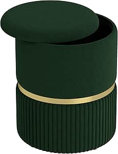 HOMCOM Round Pouffe, Velvet-feel Fabric Upholstered Storage Foot Stool with Removable Top, Padded Seat and Hidden Space for Living Room, Dark Green