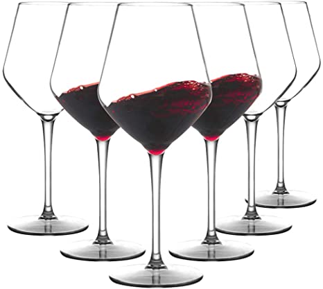 COOKY.D Large Tritan-Plastic Red Bordeaux Wine Glasses 15oz, Unbreakable Long Stemmed Glassware for Party, Birthday, Dishwasher Safe, BPA Free, Set of 6
