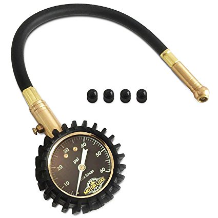 Motor Luxe Tire Pressure Gauge 60 PSI - Accurate Heavy Duty Dial For Your Car Truck and Motorcycle - 4 Free Valve Caps