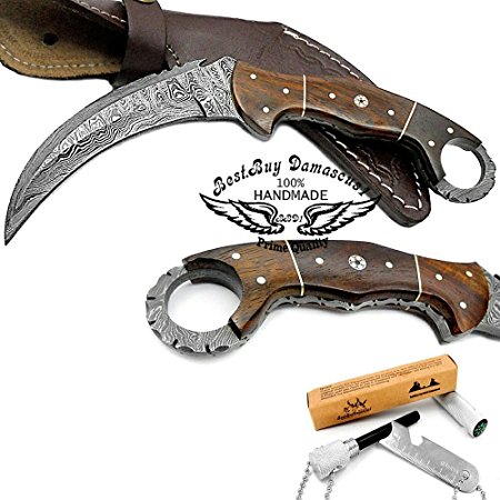 Rose Wood 8.2'' Fixed Blade Custom Handmade Damascus Steel Hunting Knife 100% Prime Quality Plus Best Quality Gift Extra Large Flint Fire Starter "LIMITED OFFER"