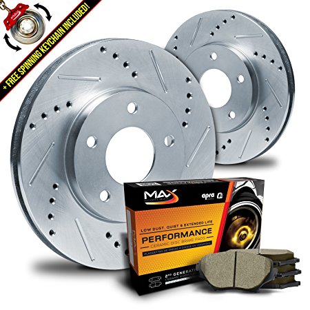 Max KT026611 Front Silver Slotted & Cross Drilled Rotors and Ceramic Pads Combo Brake Kit
