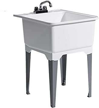 CASHEL 1950-31-11 Standard Utility Sink - Fully Loaded Sink Kit, Steel Leg, White