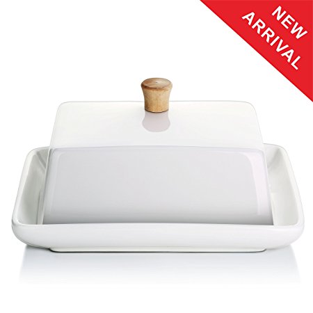 DOWAN 8-inch Porcelain Butter Dish with Lid, White