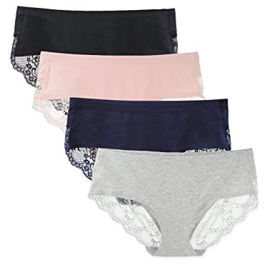 LIQQY Women's 3 Pack Cotton Lace Coverage Seamless Brief Panty Underwear