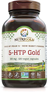 Nutrigold 5-htp 100mg, 120 Vegetarian Capsules - The Gold Standard Pure 5-Htp Extract Guaranteed Free of Harmful Peak-x, Gmos, & Allergens