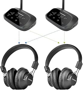 Avantree Shift - Wireless TV Multiple Headphones Pack, Ideal for Watching 2 or More TVs, with Cross-Compatibility, Pass-Through, Long Range, Scalable to 3 Transmitters and 100 Headphones