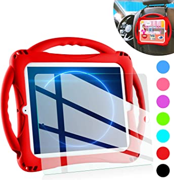 iPad 2 Case for Kids,TopEsct Shockproof Silicone Handle Stand Case Cover&(Tempered Glass Screen Protector) for Apple iPad 2,iPad 3,iPad 4 (Red)
