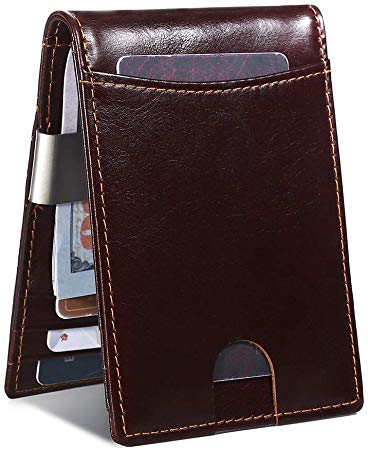 Mens Wallet Leather RFID Slim Bifold Wallets for Men Front Pocket Money Clip Wallet Minimalist Thin Cards Holder Gift Box
