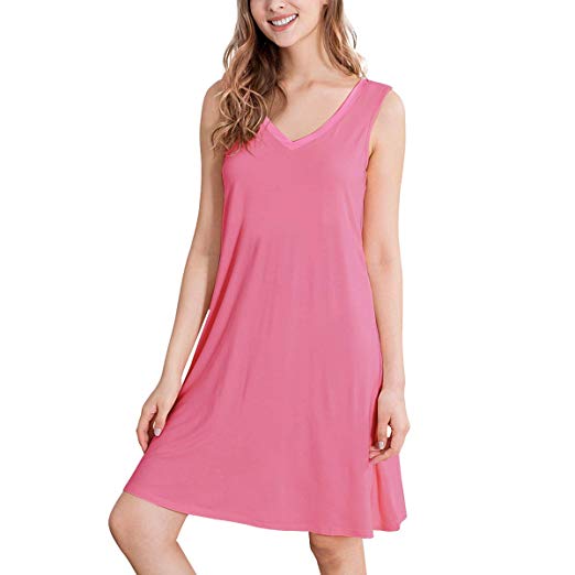 WiWi Bamboo Sleeveless Chemise Nightgowns for Women V Neck Sleep Shirts S-XXXXL(4XL)