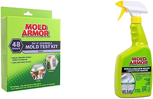 Mold Armor FG500 Do It Yourself Mold Test Kit, Gray & Mold and Mildew Killer + Quick Stain Remover, 32 oz, Trigger Spray Bottle, Eliminates 99.9% of Household Bacteria and Viruses