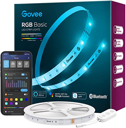 Govee WiFi LED Strip Lights, 16.4ft Smart RGB LED Lights Work with Alexa and Google Assistant, Color Changing Light Strip with Music Sync, App Control LED Lights for Bedroom, TV, Kitchen, Party