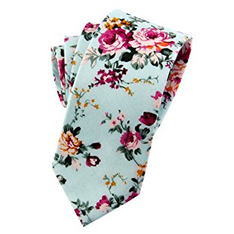 Mantieqingway Skinny Ties Men's Cotton Printed Floral Neck Tie