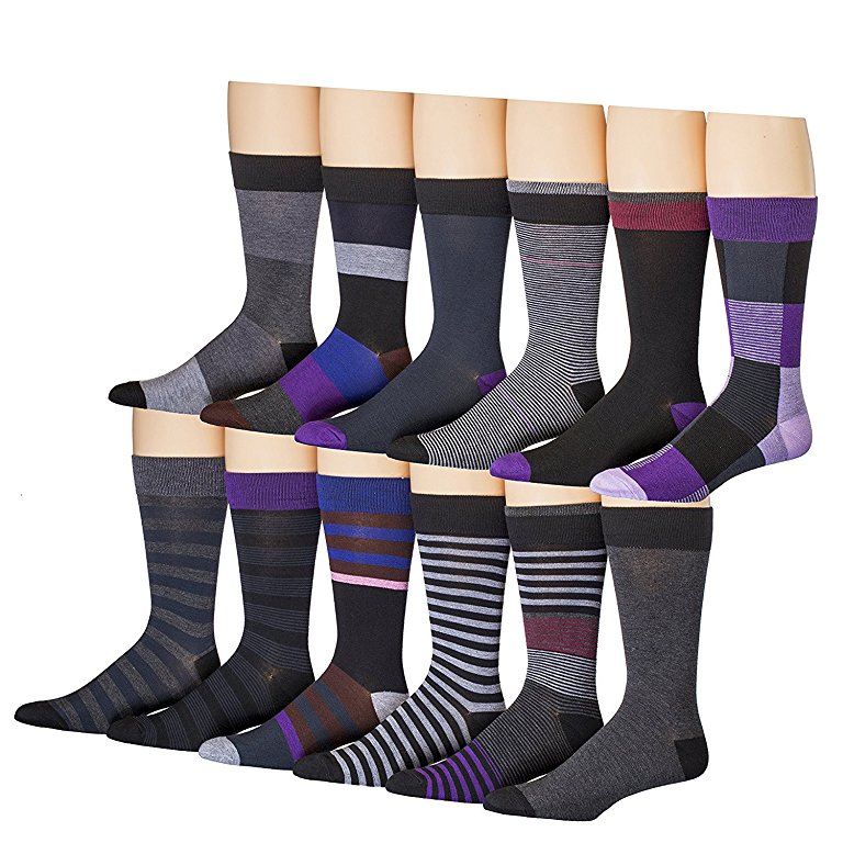 James Fiallo Mens 12 Pack Patterned Dress Socks