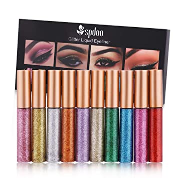 10 Colors Liquid Glitter Eyeliner Set, Metallic Shimmer Glitter Eyeshadow, Long Lasting Waterproof High Pigmented Silver Gold Shimmer Sparkling Colorful Eyeliners