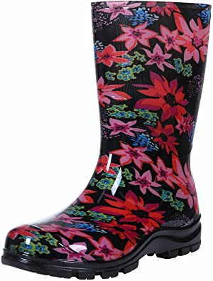 Women's Mid Calf Rain Boots Short Waterproof Garden Shoes