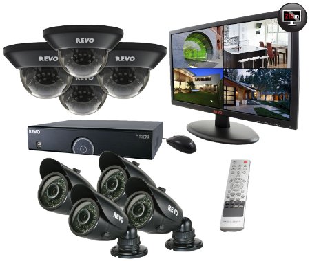 Revo R165D4GB4GM21-2T 16 Channel 2TB 960H DVR Surveillance System with 8 700TVL 100-Feet Night Vision Cameras and 215-Inch Monitor Black