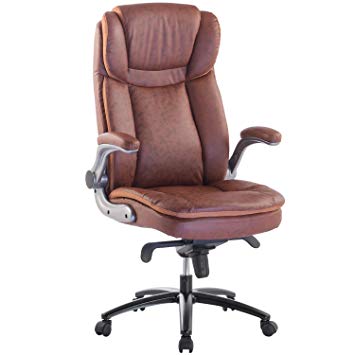 TOPSKY Executive Office Chair Large Leather Chair FILP Up Armrest Recline Locking Mechanism Memory Foam Seat (Brown)