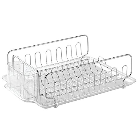 InterDesign Forma Kitchen Dish Drying Rack with Tray – Drainer for Drying Glasses, Silverware and Dishes, Clear/Stainless Steel