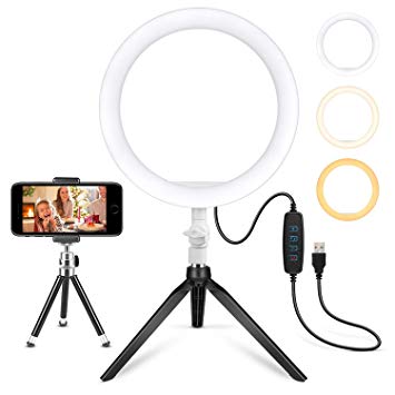 10.2" Ring Light Desk Tripod Stand with Phone Holder LED Selfie Ringlight Kits Dimmable Desktop Lamp Circle Lights for Photography Makeup Video Laptop YouTube