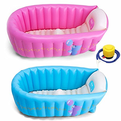 Inflatable Baby Bathtub,Portable Mini Air Swimming Pool Kid Infant Toddler Thick Foldable Shower Basin with Soft Cushion (Blue)
