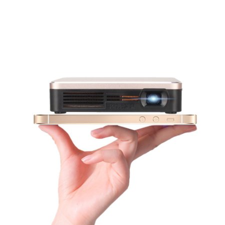 UHURU@ Palm-sized Mini WIFI Video Projector for Movies, Presentations, Home Theater, Office, Outdoor with 120min Battery Play, 120'' Display, Portable and Rechargeable (Gold)