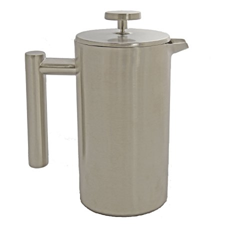 6 Cup Double Walled Cafetière plunger coffee maker - 18/10 stainless steel - Straight sided - SATIN