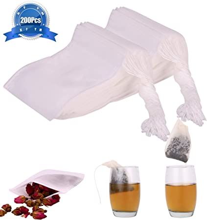 KFYM 200pcs Tea Filter Bags, Disposable Tea Infuser, Safe & Natural Material,Disposable Drawstring Seal Filter Tea Bags,1- Cup Capacity- 3.15"x 3.94"