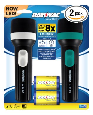 Rayovac Value Bright 9-Lumen 1D LED Flashlight Twin Pack with Batteries (VB1DLED-B2A)