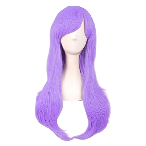 MapofBeauty 28 Inch/70cm Women Side Bangs Long Curly Hair Cosplay Wig (Light Purple)