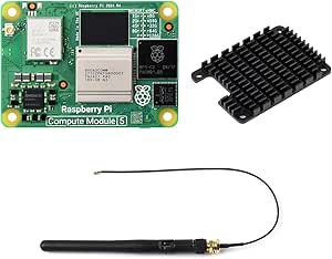 waveshare CM5 Pi Compute Module 5，Comes with an Official Raspberry Pi CM5104032 (with Wireless, 4GB RAM, 32GB eMMC Flash), an Antenna Kit and a HEATSINK. (3 Items)