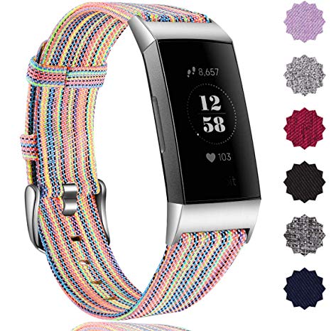 Maledan Bands Compatible with Fitbit Charge 3 & Charge 3 SE Fitness Activity Tracker for Women Men, Breathable Woven Fabric Replacement Accessory Strap