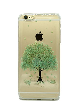 4.7” ONLY !!! iPhone 6, iPhone 6S Case, Soft TPU Cover, Handmade, Real Pressed Dried Flowers, Crystal Clear, Personalized 3D Effect, FS 0413 Phone Case (Green Sakura Tree)