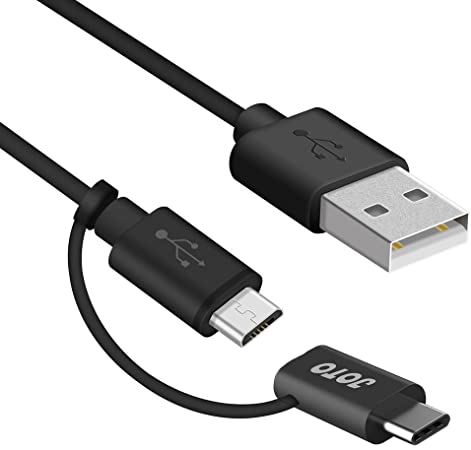 USB Type C/Micro USB 2-in-1 Duo Cable (3.3 ft), JOTO Micro USB Type-C Duo Cable with Type C Convert Adapter, Charging Data Sync Cable for Both Micro USB Devices and Type-C Devices (Black)